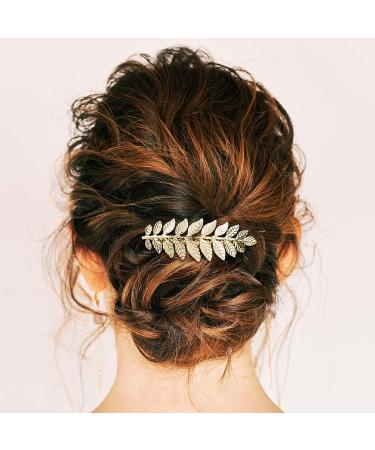 PAGOW 3.3 Inch Leaf Hair Combs - Gold Rhinestone Pearl Clips for Women, Wedding Headpiece Accessories - Buy Online on GoSupps.com