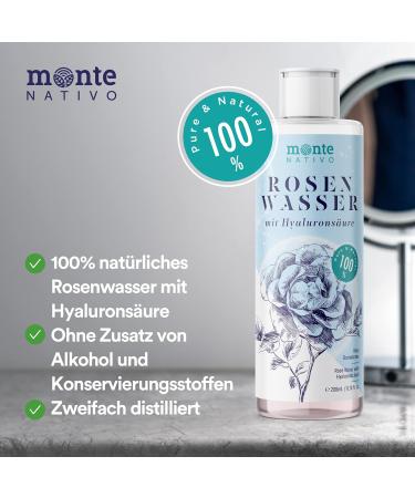 Rose Water with Hyaluronic Acid 2x200ml | Natural Facial Care & Cleaning | Anti-Pimple Skin Toner | Monte Nativo - Buy Online on GoSupps.com