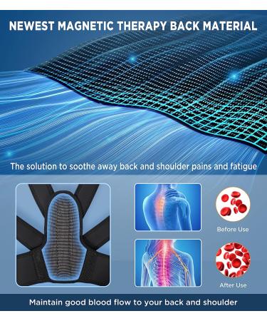 FILLOVE Posture Corrector with Magnetic Therapy Back Support | Adjustable Upper Back Brace for Neck, Spine, Shoulder Pain Relief | Black - Large/X-Large - Buy Online on GoSupps.com