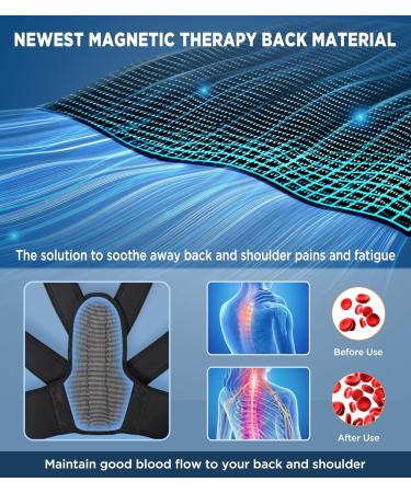 FILLOVE Posture Corrector for Men & Women - Magnetic Therapy Back Support Adjustable Upper Back Brace for Neck Clavicle Spine & Shoulder Pain Relief (Black L/XL - Buy Online on GoSupps.com