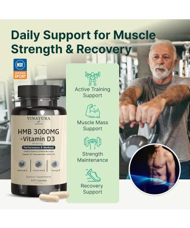 VINATURA HMB 3000mg and Vitamin D3 Supplement Capsules per Serving *USA Made & Tested* Promotes Muscle Growth & Recovery - HMB Supplement and Vitamin D3 (1600 IU) - 120 Capsules 30 Servings - Buy Online on GoSupps.com