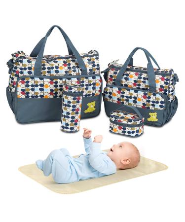 5PCS Diaper Bag Tote Set - Baby Bags for Mom (Gray)