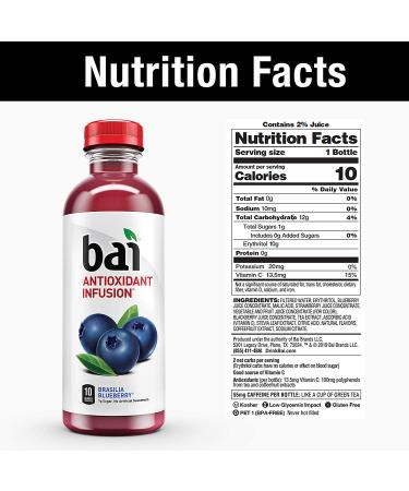 Bai Brasilia Blueberry Flavored Water - Antioxidant Infused, 18oz Bottles, 6 Count - Buy Online on GoSupps.com