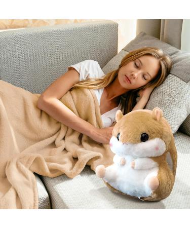 MUZIRI KINOKOO Cute Hamster Plush Blanket & Pillow Combo - Light Coffee | Soft Blanket for TV, Sofa, Office, Travel - Stuffed Toy Blanket for Nap Time - Buy Online on GoSupps.com