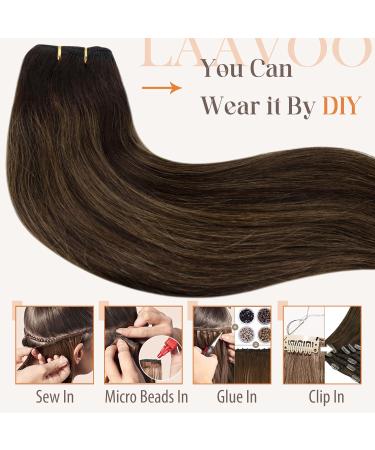 LAAVOO TREEEN Real Hair Extensions 30cm - Darkest Brown Ombre Light Brown Balayage Remy Sew-In 80g #2/8/2 - Buy Online on GoSupps.com