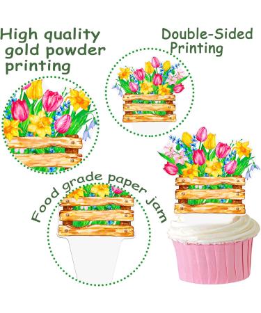 Tulips Cupcake Toppers 48Pcs Tulip Party Decorations Spring Flower Party Supplies Spring Tulips Cupcake Picks for Spring Mother's Day Decorations - Buy Online on GoSupps.com
