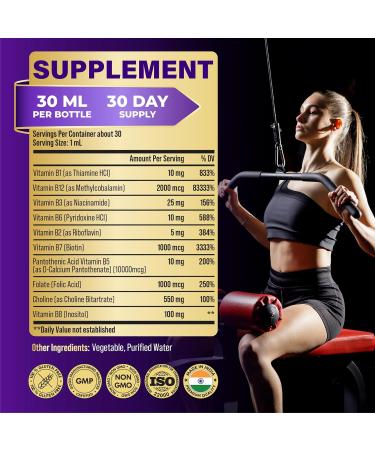 Tenmido 10in1 Vitamin B Complex Liquid Drops with B1 Thiamine B12 Methylcobalamin B2 Riboflavin B3 Niacinamide B5 Pantothenic Acid B6 Pyridoxine B7 Biotin and More - 30ml 1 Fl Oz - Buy Online on GoSupps.com