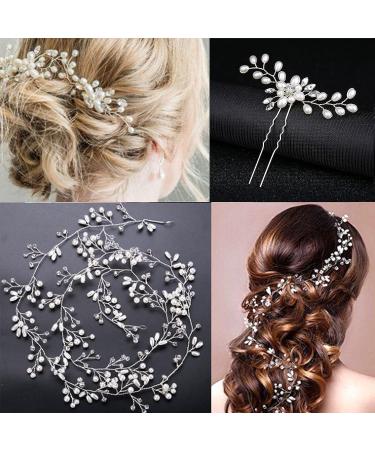 Bridal Wedding Hair Accessories Set - Pearl and Crystal Beads Hair Vine Headband with Rhinestone Pins - Silver Jewelry Headpiece for Brides and Bridesmaids - Buy Online on GoSupps.com