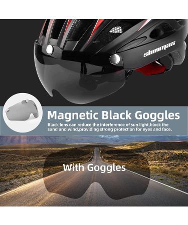 Shinmax CPSC/CPC Certified Bike Helmet with Magnetic Goggles & LED Light | Adjustable Adult Cycling Helmet - Black/Red/White - Buy Online on GoSupps.com