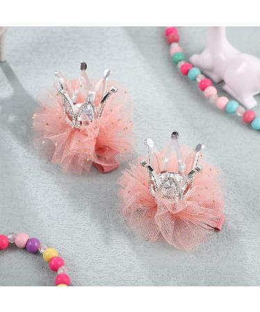 Bestoyard 2Pcs Diamond Crown Hair Pin Princess Flower Mesh Hair Clips - Pink Rhinestone Crystal Tiara Barrettes for Kids Party Accessory - Buy Online on GoSupps.com