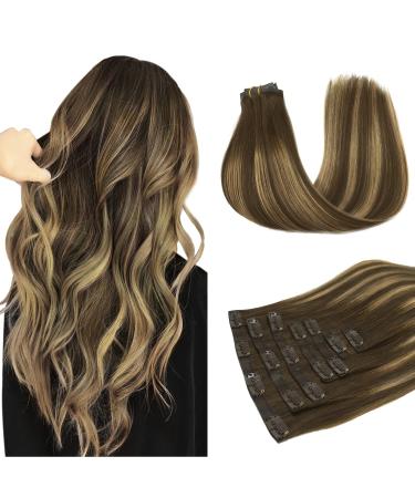 Doores real hair Extensions Seamless Balayage chocolate brown to caramel blonde 50cm 20 inch 7 pieces 110g of real hair extensions clip in seamless clip in extensions real hair Natural hair seamless 50cm-11/27/4 balayage chocolate brown to caramel blonde  - Buy Online on GoSupps.com