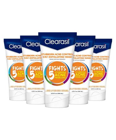 Clearasil Stubborn Acne Control 5in1 Exfoliating Wash 6.78 fl. oz. Reduces Blocked Pores Pimple S (Pack of 5) 6.78 Fl Oz (Pack of 5)