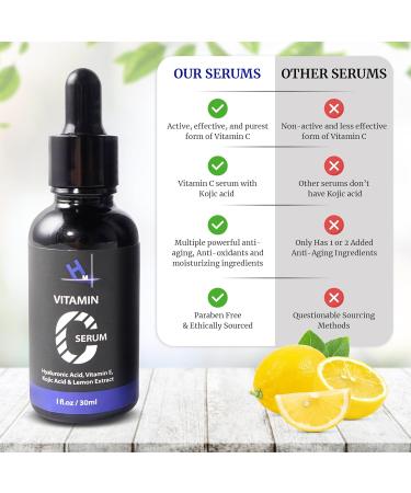 HM Vitamin C Face Serum Anti-Aging Hydrating & Brightening with Hyaluronic Acid Vitamin E & Kojic Acid - Dark Spot Corrector - Buy Online on GoSupps.com