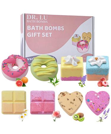 DR. LU Bath Bombs Gift Set 8 PCS Shower Bath Bombs with Different Organic Essential Oils Handmade Natural and Organic SPA Aromatherapy Bubble Bath Bombs for Women Kids Birthdays Christmas Gifts 0.125 count (Pack of 8)