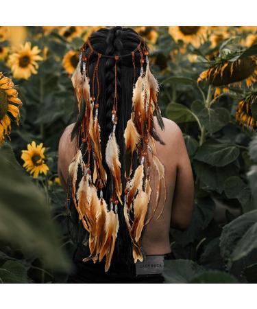 Frcolor Indian Feather Headband | Bohemian Hair Accessories & Festival Headwear | Yellow Feather Headdress - Buy Online on GoSupps.com