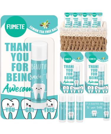 Fumete 24 Sets Dental Assistant Gifts Teeth Lip Balm with Thank You Card Employee Appreciation Gifts Bulk for Women Coworkers Nurse