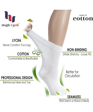 Hugh Ugoli Women's Cotton Diabetic Crew Socks - Wide, Thin, Seamless Toe, Non-Binding Top - 4 Pairs, Size 6-9 Black - Buy Online on GoSupps.com