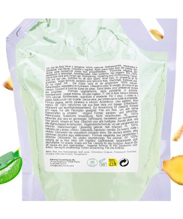 Made in France Aloe Vera & Ginger Gel Moisturizing Refreshing and Firming With Fresh Organic Aloe Leaves Spain For Face Body & Hair After Sun Shaving Tired Legs 1000 ml - Buy Online on GoSupps.com