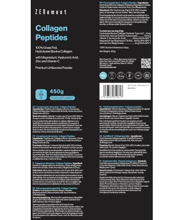 Hydrolyzed Collagen Peptides - Bovine Collagen Powder from Pastures - With Magnesium Hyaluronic Acid Zinc & Vitamin C - Unflavored - High Solubility - 450g - Buy Online on GoSupps.com
