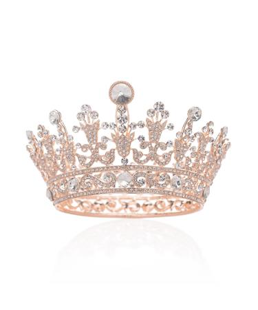 SWEETV Crystal Queen Crown for Women  Full Round Birthday Tiara Cake Topper  Pageant Prom Wedding Tiara Crown for Birde  Rose Gold