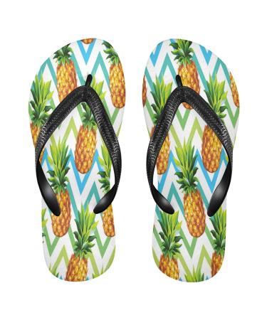 Mnsruu pineapple zig-zig-zick-cheevron water color flip-flops sandals slippers hotel spa bedroom travel m for men and women