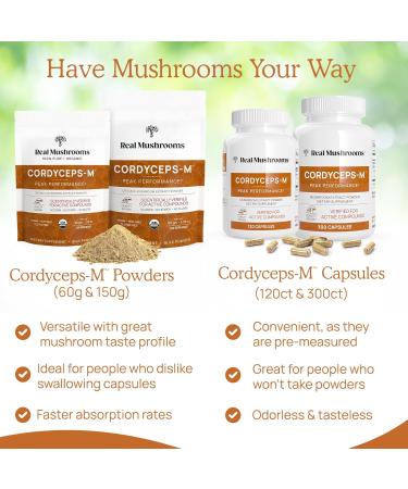 Real Mushroom Cordyceps Mushroom Powder - Cordyceps Mushroom Energy and Performance - Organic Cordyceps Powder with Beta-Glucans, Vegan Supplement, Non-GMO, 150 Servings - Buy Online on GoSupps.com