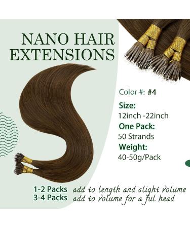 RUNATURE Brown Nano Human Hair Extensions | Real Human Hair | 16 Inch 50g | Nano Beads Hair Extensions - A-Nano-#4 - Buy Online on GoSupps.com