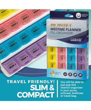 Monthly Pill Organizer - 28-Day Medication Planner | Weekly Pill & Vitamin Storage - Travel-Friendly & Easy Daily Reminder - Buy Online on GoSupps.com