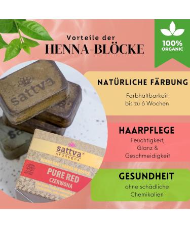 Sattva Ayurveda Natural hair dye in henna block red revolutionary formula with oils organic hair color red ECOCERT Regenerating vegetable hair color red 3 blocks of 80 g - Buy Online on GoSupps.com