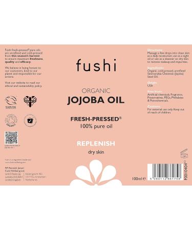Fushi Organic Jojoba Oil 100ml - Rich in Vitamin E - Ideal for Skin and Hair - Hypoallergenic & Vegan - Made in the UK - Buy Online on GoSupps.com