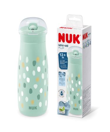NUK Mini-me flip with straw for toddlers |From 12 months |450 ml |Children's water bottle |Spout -proof stable drinking opening |Bruchspin |Mint/dot green mini-me flip single