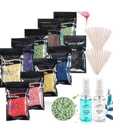 YOUNG VISION Hard Wax Beads for Hair Removal, 2.2 LB/1000g/35 OZ Total, 10 Colors Hard Wax Beans Pack, Bulk Wax Pearls for Home Waxing… WAX BEADS KIT
