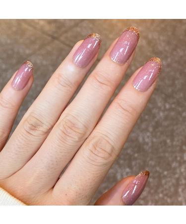 Novo Ovo Medium-Length Oval Almond Dark Pink & Gold Glitter French Tip Press-On Nails | Chrome Artificial Fingernails | Easy Sticking with Glue - Buy Online on GoSupps.com