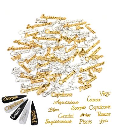 MWOOT 96PCS Twelve Constellation Nail Charms Set Alloy Flatback Word Message Nail Charm Pendant for Nail Art Decoration (Gold Silver) - Buy Online on GoSupps.com