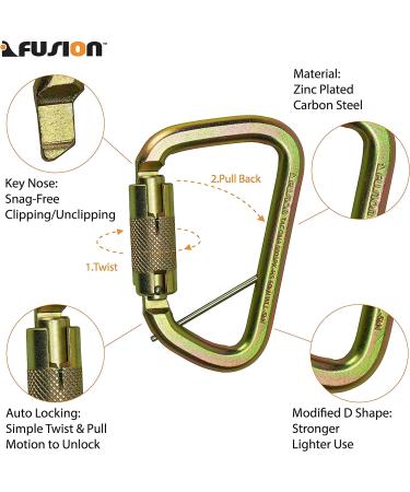 Fusion Climb Tacoma Steel Auto Lock D-Shaped Carabiner - High Strength Steel Clip GOLD - Buy Online on GoSupps.com
