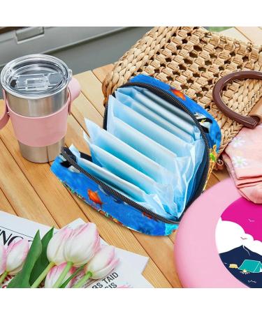 Stylish Menstruation Pad Bag with Zipper | Women's Napkin & Tampon Collection Bag - Underwater Fish Design - Buy Online on GoSupps.com