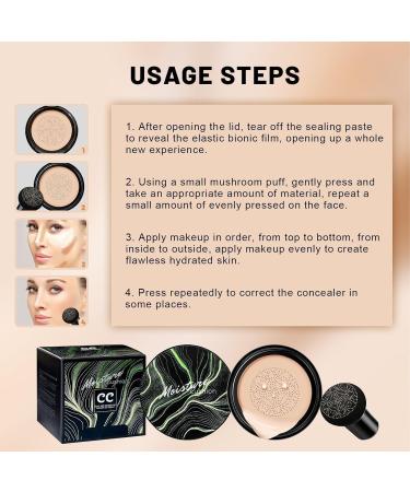 Air Cushion CC Cream Mushroom Head Foundation, Moisturizing BB Cream Concealer, Long-Lasting & Waterproof Makeup Base Primer, Even Skin Tone for All Skin Types (Nude) - Buy Online on GoSupps.com