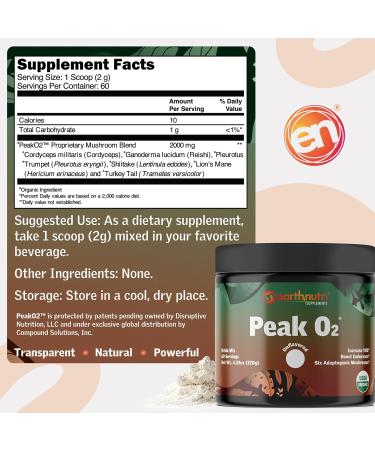 EarthNutri PeakO2 Workout Supplement - Mushroom Supplement for Pre Workout Endurance & Athletic Performance No Additives No Fillers Supports Stamina Strength & Recovery - 60 Servings - Buy Online on GoSupps.com