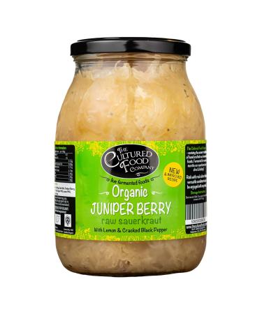 Juniper Berry with Lemon and Cracked Black Pepper Sauerkraut - Organic Raw & Unpasteurised - Traditionally Fermented - 1kg Jar - by The Cultured Food Company - Buy Online on GoSupps.com