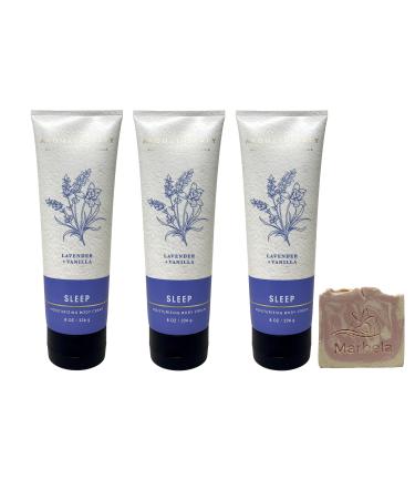 Bath & Body Works Aromatherapy Sleep Lavender Vanilla 3 Pack Moisturizing Body Cream Gift Set with a Himalayan Salts Springs Sample Soap