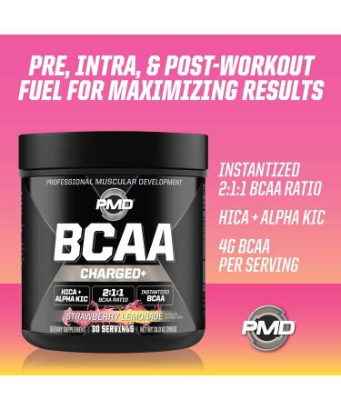 PMD Sports BCAA Charged Amino Acid Drink Mix for Performance Recovery Endurance and Hydration - Increase Muscle Function for Workout and Daily Energy - Strawberry Lemonade (30 Servings) - Buy Online on GoSupps.com