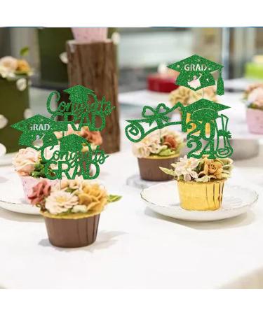 Rsstarxi 24 Pack 2024 Graduation Cupcake Toppers Glitter Congrats Grad 2024 Graduation Cap Diploma Cupcake Picks for Class of 2024 Graduation Theme Party Cake Decorations Green - Buy Online on GoSupps.com