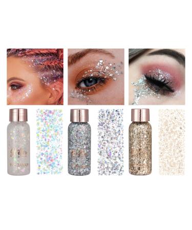 Owelth 3 pieces body glitter gel mermaid sequins chunky glitter liquid gel glitter face body glitter make -up for masquerade christmas festival party decoration long loading sparkling 3 bottles - Buy Online on GoSupps.com