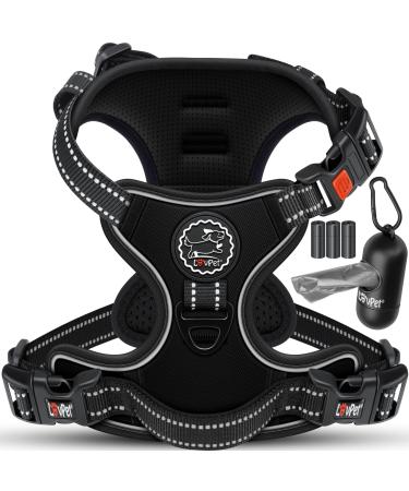 Lovpet dog harness without train & chokes for large dogs breathable & soft breast dishes reflective |No-pull crockery including bag rolls |Adjustable dishes with handle black XL XL black