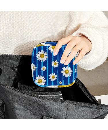 GIAPB Period Bag - White Daisies Blue Background Color - Sanitary Napkin Storage & Travel Makeup Pouch - Buy Online on GoSupps.com