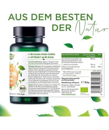 Buy Bio Curcuma Capsules - High Dose 100% Natural Organic Turmeric Extract + Vitamin C | 45x Bioavailability for Joint Health - Piperine Free C-14 Certified in DE - Buy Online on GoSupps.com