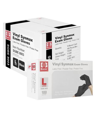 Basic Medical Synmax Black Vinyl Exam Gloves 4 Mil Safety Medical Glove Latex-Free & Powder-Free Case of 1000 pcs (BLACK) Large (Black)