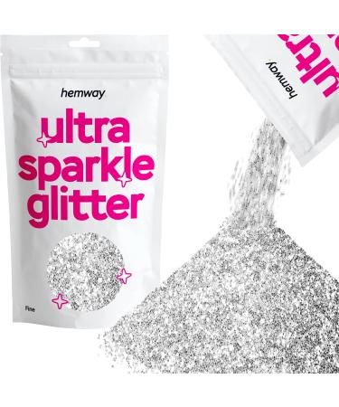 Hemway Fine Glitter Ultra Sparkle 100g 3.5oz Cosmetic Safe 1/64" 0.015" 0.4mm - Silver Silver Fine - 100g