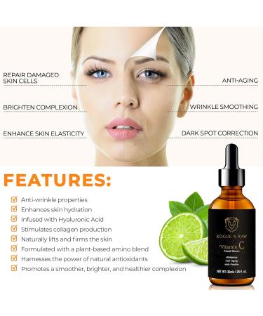 20% Vitamin C Face Serum - Anti-Aging Hyaluronic Acid Retinol & Collagen for Dark Spots & Wrinkles - 30ml - Buy Online on GoSupps.com