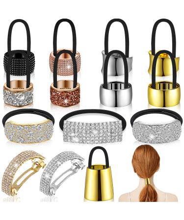 14 Pieces Rhinestone Ponytail Holder Hair Cuff Elastic Scrunchies Glitter Hair Ties and Elegant Hair Clip Cuffs Punk Gothic Ponytail Holder Hair Rope Hair Accessories for Women Lady Girl